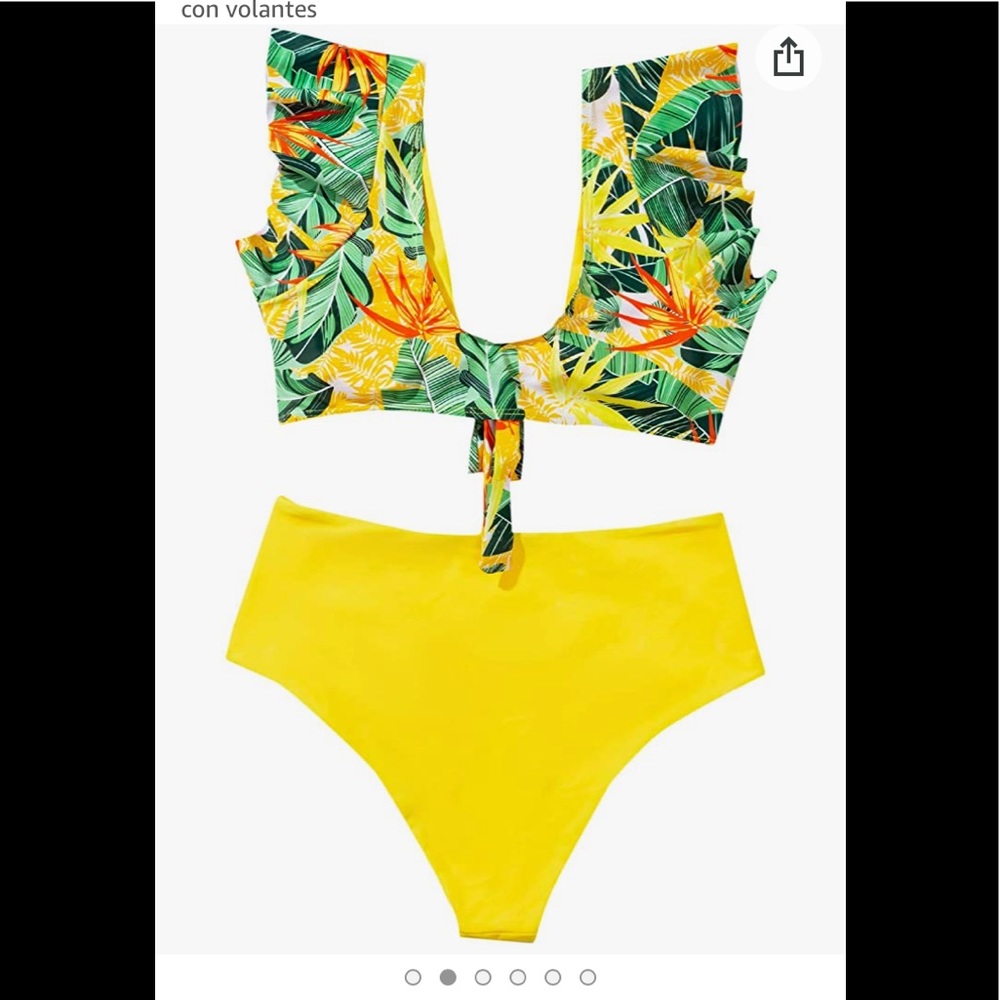 Floerns Women's Bathing Suit Tropical Print Ruffle Self Tie Bikini Large - Picture 1 of 9